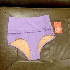 NWT Kortni Jeane mid ruffle high waist swim bottoms Sz Med